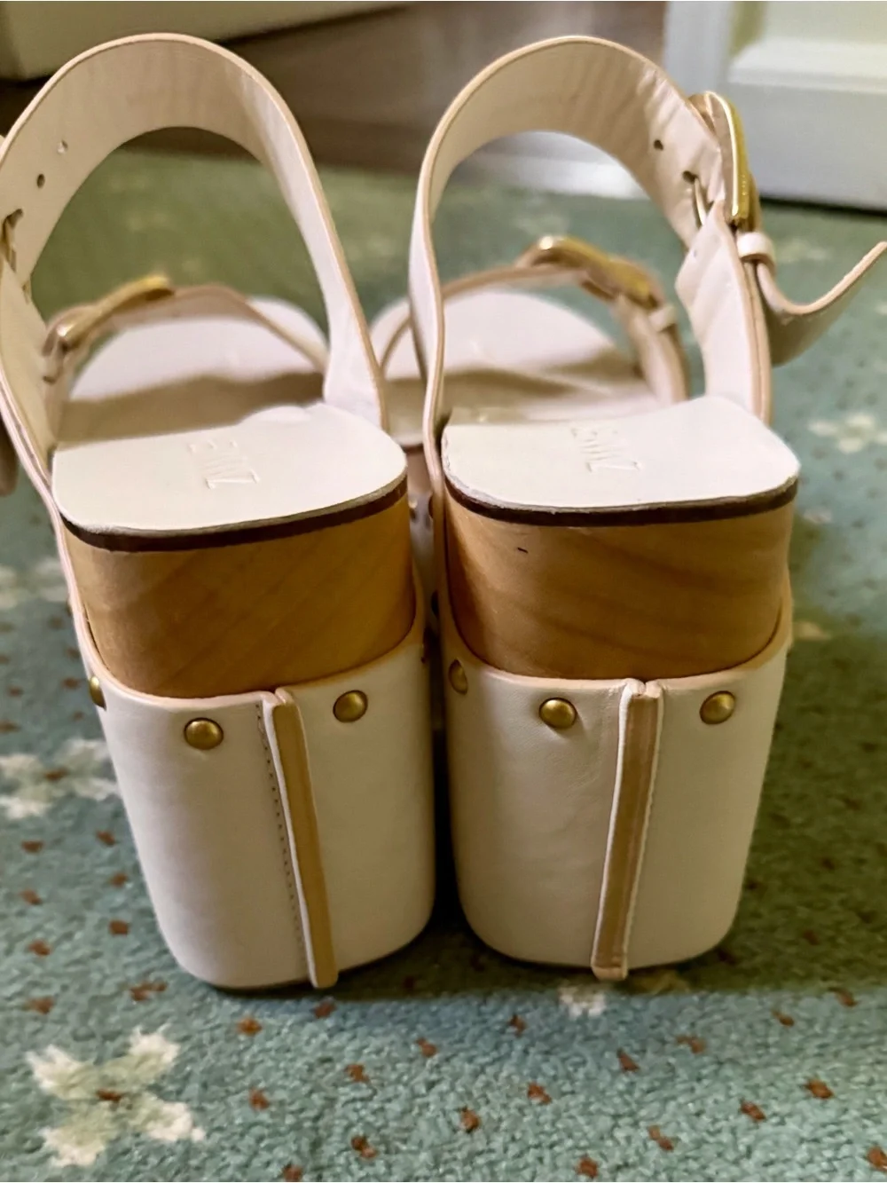 Zimmermann Cream Platform Mary Jane Sandals with Gold Buckles